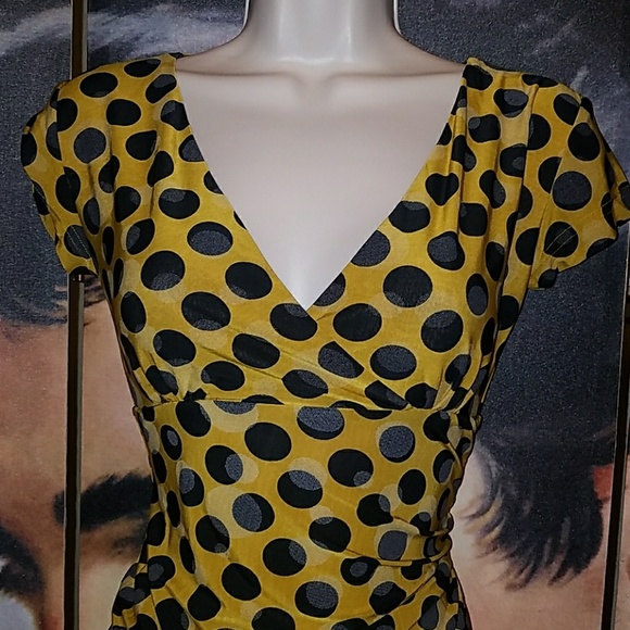 Tatyana Ink Spot Vintage 1950's Pinup Pencil Dress Yellow w Black Polka Dots - Picture 3 of 8